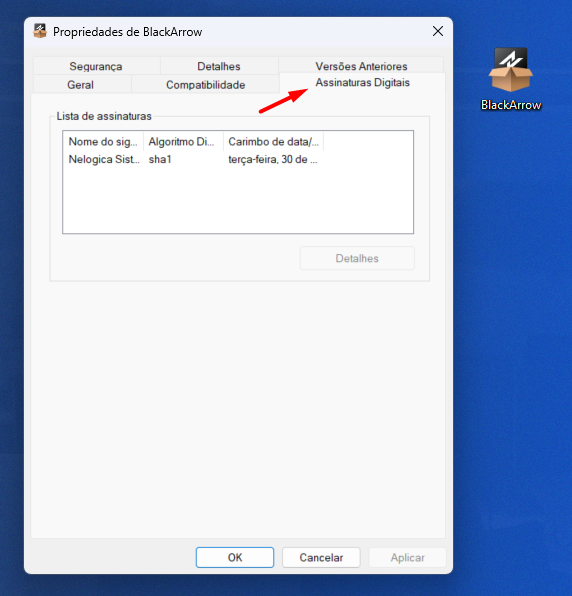 assinaturas digitais nas propriedades do blackarrow.png