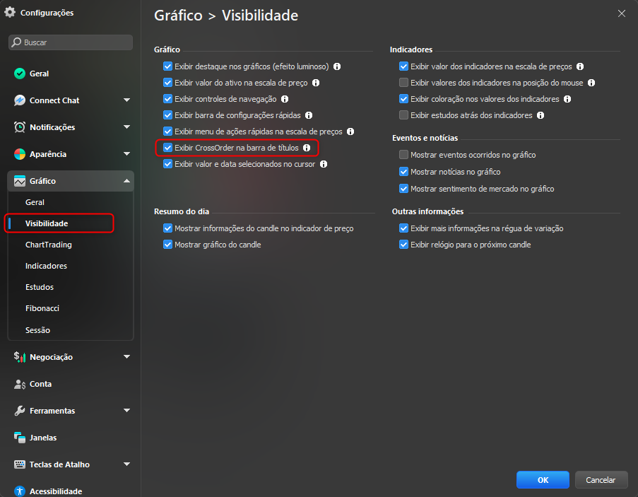 Exibir CrossOrder na barra de títulos
