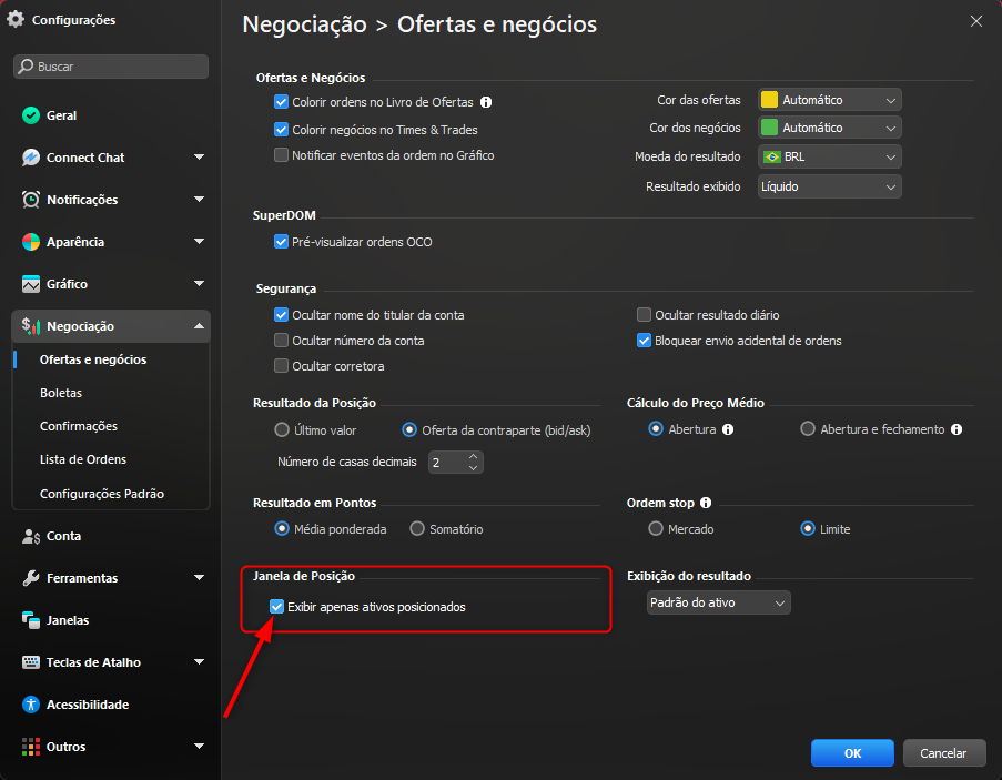 Exibir apenas ativos posicionados