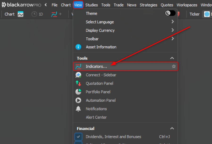 View menu and click Indicators