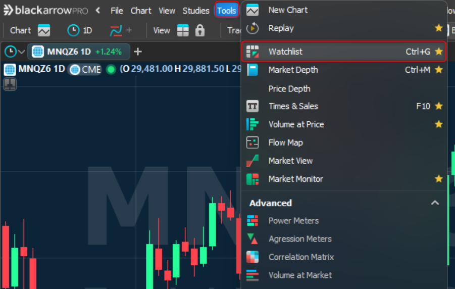 Tools menu, Quote Grid option
