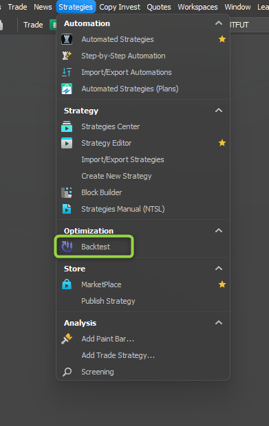 Strategies Menu